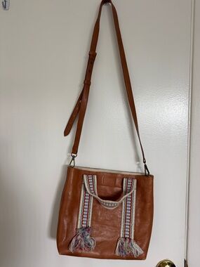 Madewell Leather Crossbody Tote with Multicolor Strap Detail